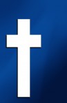 White cross on dark blue background
